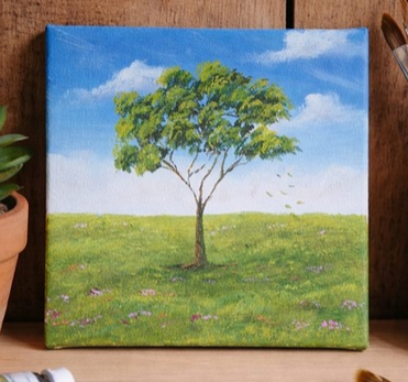 Pintura de árvore em paisagem